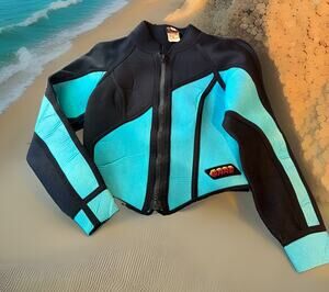 VTG Women's BARE Wetsuit Jacket Size 14 Teal Sleeve Zip Front Made in Canada